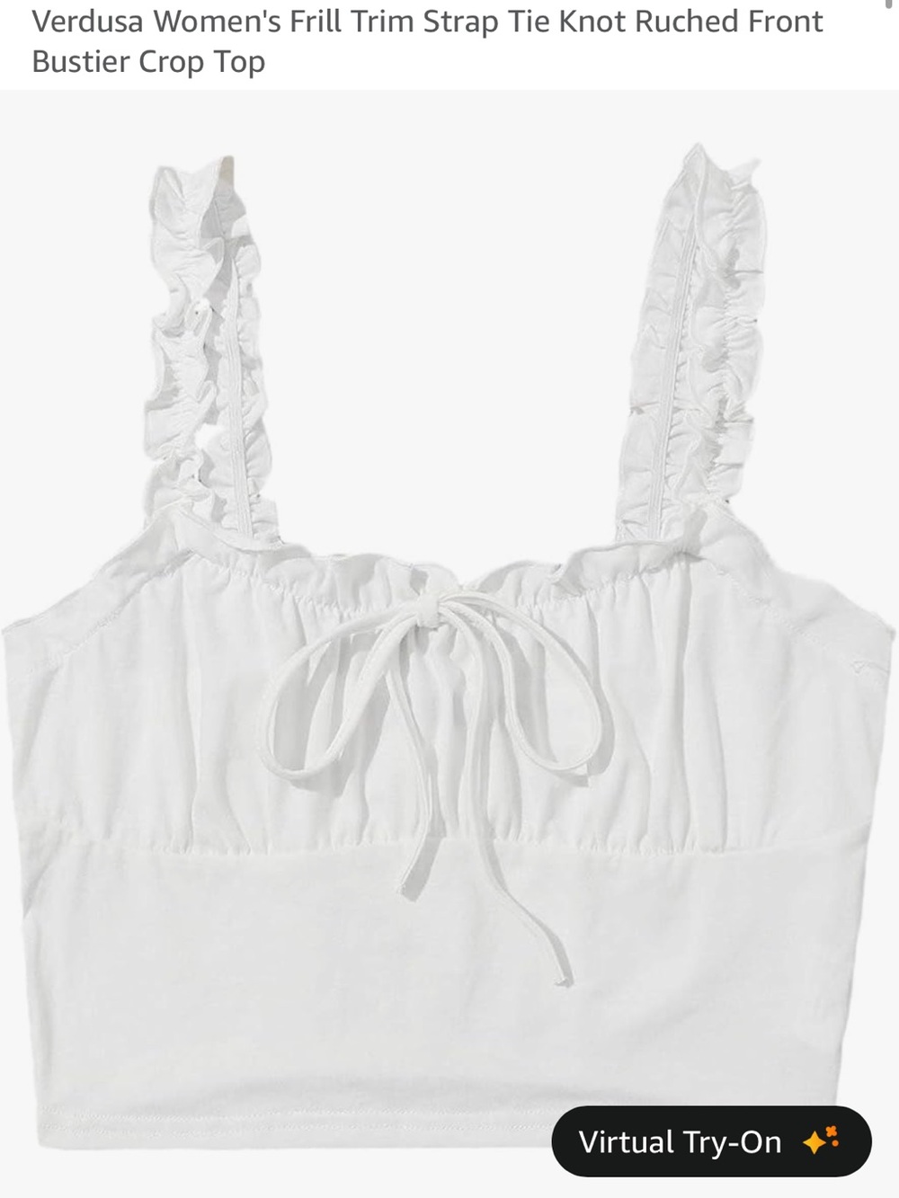 White Ruffled Strap Crop Top - Picture 2 of 7